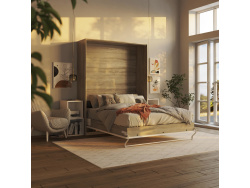 Folding wall bed SMARTBett 160cm Oak Sonoma/White high glossy front