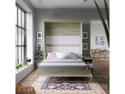 Nightstand Oak Sonoma /  White High gloss front SMARTBett folding bed 160x 200cm