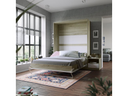 Nightstand Oak Sonoma /  White High gloss front SMARTBett folding bed 160x 200cm