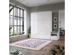 Nightstand White /  White High gloss front SMARTBett folding bed 160x 200cm