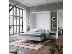 Nightstand White /  White High gloss front SMARTBett folding bed 160x 200cm