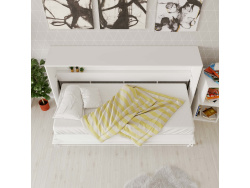 Folding wall bed Standard 90x200 Horizontal White/White High gloss front with Gas pressure Springs