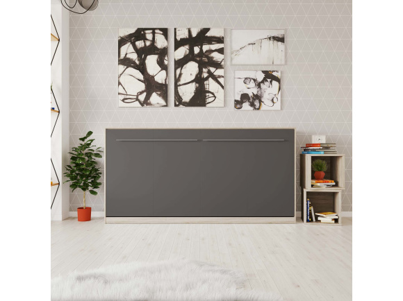 SMARTBett Folding wall bed Standard 90x200 Horizontal Oak Sonoma/Anthracite with Gas pressure Springs