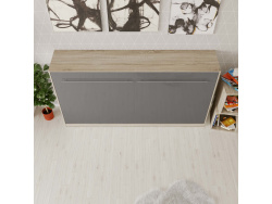 Folding wall bed Standard 90x200 Horizontal Oak Sonoma/Anthracite high gloss front with Gas pressure Springs
