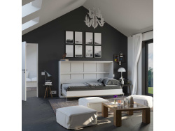 SMARTBett Folding wall bed Standard 120x200 Horizontal White/Oak Sonoma with Gas pressure Springs