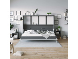 SMARTBett Folding wall bed Standard 140x200 Horizontal Anthracite/White high gloss front with Gas pressure Springs