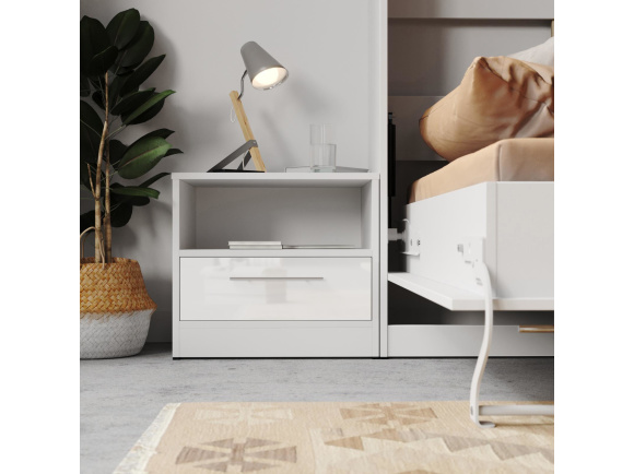 Bedside table Standard with a drawer White/White high gloss front