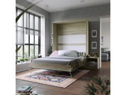Nightstand Oak Sonoma/Anthracite High gloss front SMARTBett folding bed 160x 200cm