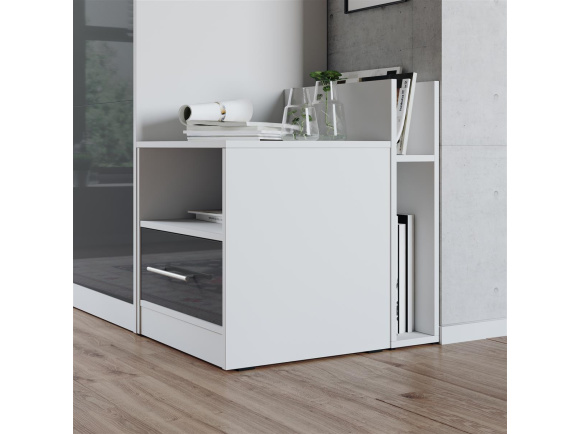 Nightstand White/Anthracite High gloss front SMARTBett folding bed 160x 200cm