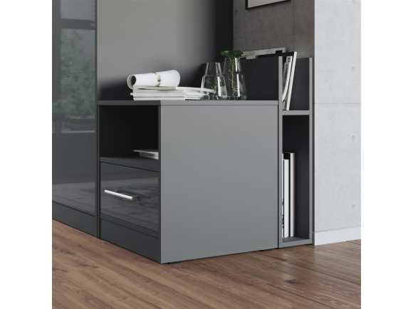 Nightstand Anthracite/Anthracite High gloss front SMARTBett folding bed 160x 200cm