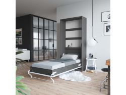 SMARTBett Folding wall bed Standard Comfort 90x200 Vertical Anthracite/White high gloss front with gas springs