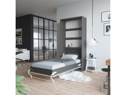 SMARTBett Folding wall bed Standard Comfort 90x200 Vertical Anthracite/Oak Sonoma with gas springs