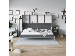 SMARTBett Folding wall bed Standard Comfort 140x200 Horizontal Anthracite/Anthracite high gloss front with gas springs