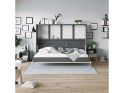 SMARTBett Folding wall bed Standard Comfort 140x200 Horizontal Anthracite/Oak Sonoma with gas springs