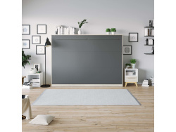 SMARTBett Folding wall bed Standard Comfort 140x200 Horizontal Oak Sonoma/Anthracite high gloss front with gas springs