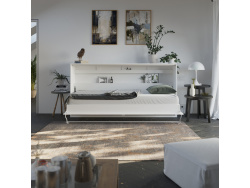 Folding wall bed Standard 90x200 Horizontal White high gloss/White High gloss front with Gas pressure Springs