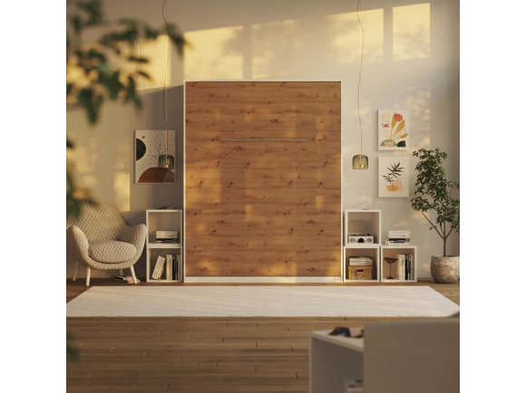 Folding Wall Bed 160cm White Wildd Oak, Furniture That Folds Out Into A Bedroom Wall