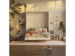 Folding wall bed 160cm White/Wildd Oak SMARTBett