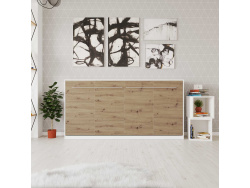 SMARTBett Folding wall bed Standard Comfort 90x200 Horizontal White/Wild Oak with gas springs