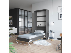 SMARTBett folding wall bed standard 90x200 vertical anthracite / wild oak with gas pressure springs