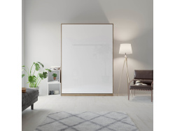 SMARTBett Folding wall bed Standard 140x200 Vertical Wild Oak /White high gloss with Gas pressure Springs