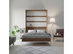 SMARTBett Folding wall bed Standard 140x200 Vertical Wild Oak /White high gloss with Gas pressure Springs