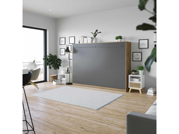 SMARTBett Schrankbett Standard 140x200 Horizontal Wildeiche/ Anthrazit mit Gasdruckfedern