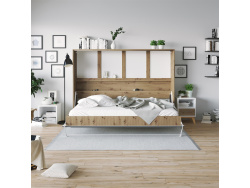 SMARTBett Folding wall bed Standard 140x200 Horizontal Wild Oak/Anthracite high gloss front with Gas pressure Springs
