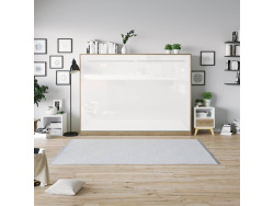 SMARTBett Folding wall bed Standard Comfort 140x200 Horizontal Wild Oak/White high gloss front with gas springs