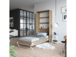 Folding wall bed SMARTBett Standard 90x200 Vertical Wild Oak/Anthracite high gloss front with Gas pressure Springs