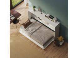 Aktion Neu!!! SMARTBett Schrankbett Standard Komfort 120x200 Horizontal Weiss/Weiss Hochglanzfront mit Gasdruckfedern
