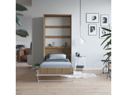 Folding wall bed SMARTBett Standard 90x200 Vertical Wild Oak/White high gloss front with Gas pressure Springs