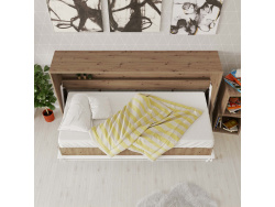 SMARTBett Folding wall bed Standard Comfort 90x200 Horizontal Wild Oak/White high gloss front with gas springs