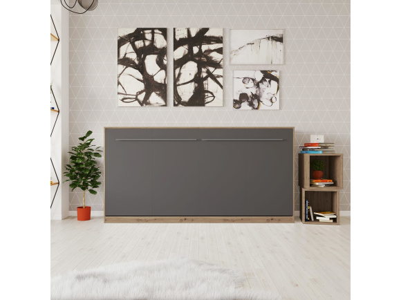SMARTBett Folding wall bed Standard Comfort 90x200 Horizontal Wild Oak /Anthracite with gas springs