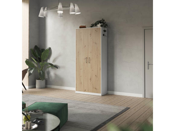SMARTBett Schrank 100cm 2-türig in Weiß/ Wildeiche