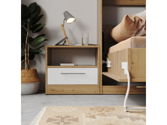 Bedside table Basic/Standard 45cm with a drawer Wild Oak/ White