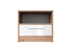 Nachttisch Basic/Standard 45 cm mit einer Schublade Wildeiche/ Weiß Hochglanzfront