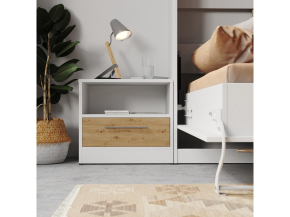 Bedside table Basic / Standard 45 cm with a drawer White/Wild oak