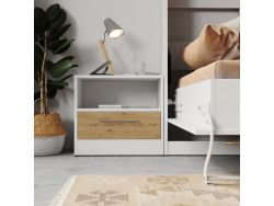 Bedside table Basic/Standard 45cm with a drawer White/ Wild Oak