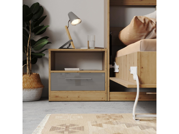 Bedside table Basic/Standard 45 cm with a drawer wild oak/Anthracite high gloss front