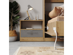 Bedside table Basic/Standard 45cm with a drawer Wild Oak/ White high gloss front