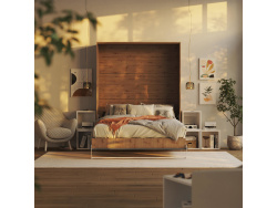 Folding wall bed SMARTBett 160cm Wild Oak/Anthracite High Gloss