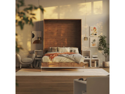 Folding wall bed 160cm Vertical Wild Oak/White Comfort slattes SMARTBett