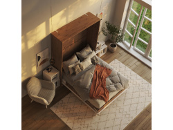 Folding wall bed 160cm Vertical Wild Oak/White Comfort slattes SMARTBett