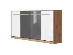 Folding wall bed Standard 90x200 Horizontal Wild Oak / White & Anthracite High gloss front with Gas pressure Springs