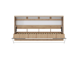 Folding wall bed Standard 90x200 Horizontal Wild Oak/ Anthracite & White High gloss front with Gas pressure Springs