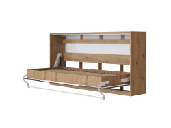 Folding wall bed Standard 90x200 Horizontal Wild Oak/ Anthracite & White High gloss front with Gas pressure Springs