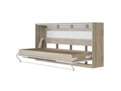 Folding wall bed Standard 90x200 Horizontal Oak Sonoma / White & Anthracite High gloss front with Gas pressure Springs
