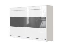 SMARTBett Folding wall bed Standard 120x200 Horizontal White / white high gloss & anthracite high gloss with Gas pressure Springs