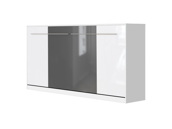 SMARTBett Schrankbett Standard 90x200 Horizontal Weiss/Weiss & Anthrazit Hochglanzfront mit Gasdruckfedern